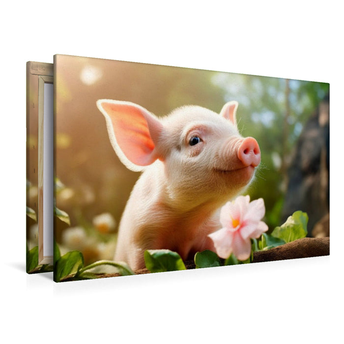 Premium Textil-Leinwand Niedliches Ferkel im Garten