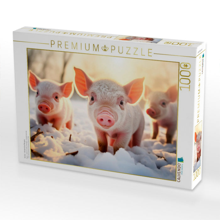 Ferkel - Winterliche Neugier - CALVENDO Foto-Puzzle'