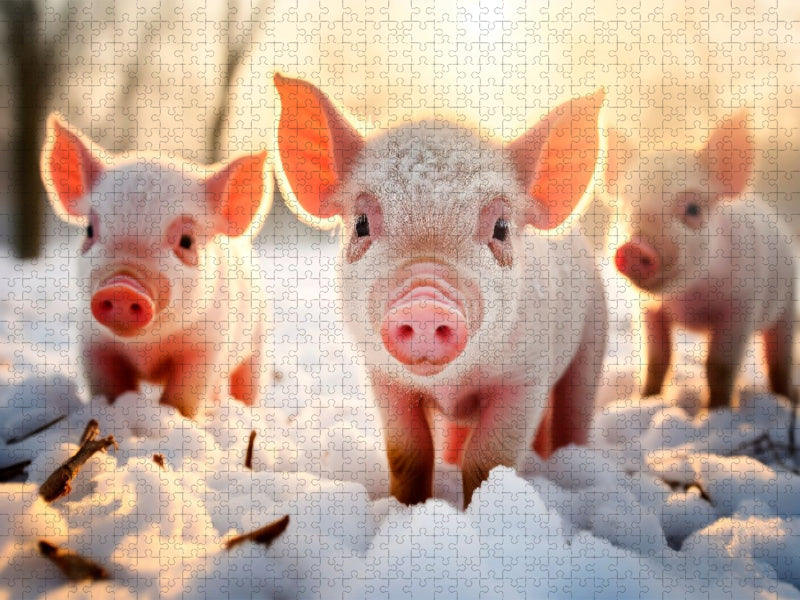 Ferkel - Winterliche Neugier - CALVENDO Foto-Puzzle'