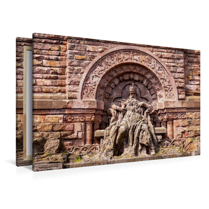 Premium Textil-Leinwand Sandsteinstatue Kaiser Friedrich I - Barbarossa im Kyffhäuserdenkmal
