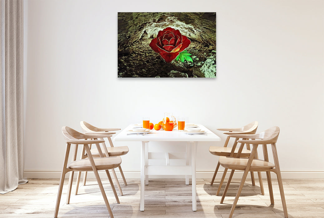 Premium Textil-Leinwand Barbarossahöhle - Lichtspiel einer Rose