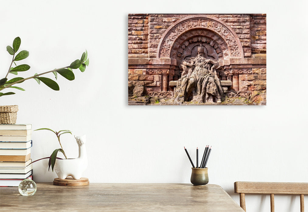 Premium Textil-Leinwand Sandsteinstatue Kaiser Friedrich I - Barbarossa im Kyffhäuserdenkmal