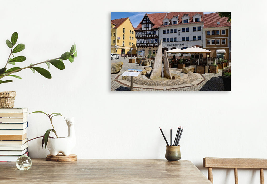 Premium Textil-Leinwand Der Wilhelm Hermanns Brunnen auf dem Anger