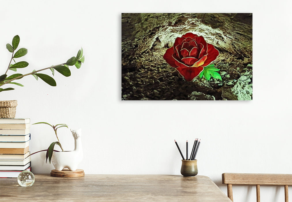 Premium Textil-Leinwand Barbarossahöhle - Lichtspiel einer Rose