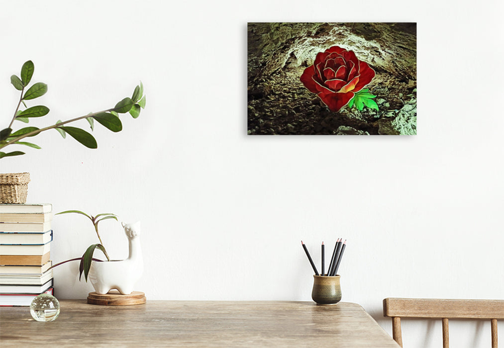 Premium Textil-Leinwand Barbarossahöhle - Lichtspiel einer Rose