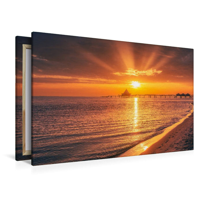 Premium Textil-Leinwand Seebrücke im Sonnenaufgang