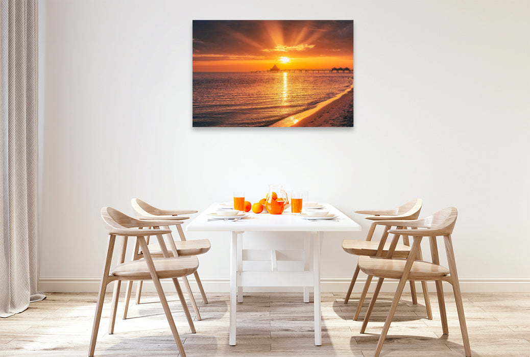 Premium Textil-Leinwand Seebrücke im Sonnenaufgang