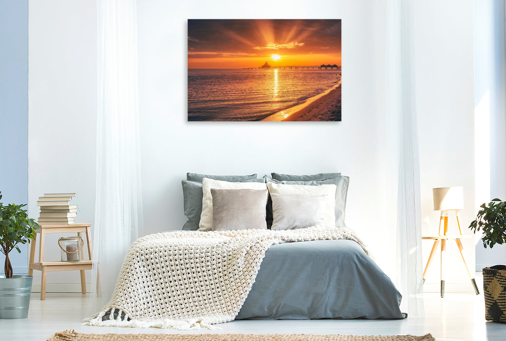 Premium Textil-Leinwand Seebrücke im Sonnenaufgang