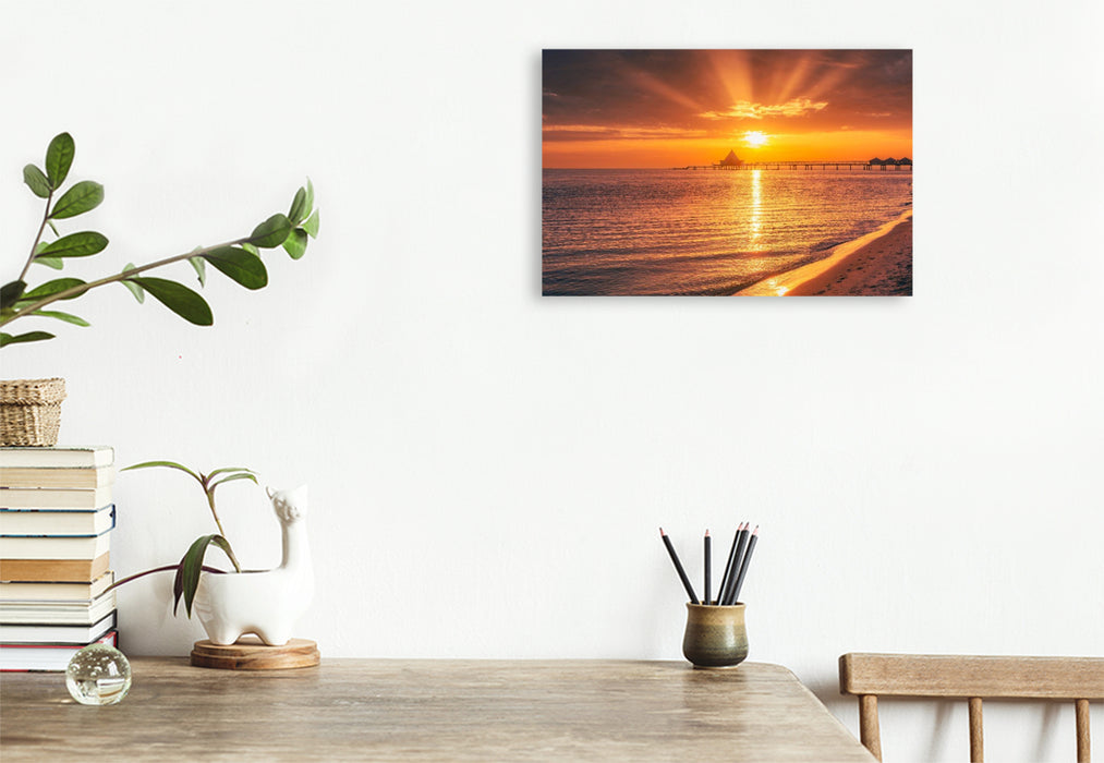 Premium Textil-Leinwand Seebrücke im Sonnenaufgang