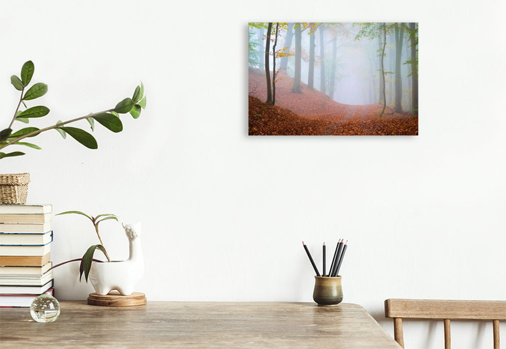 Premium Textil-Leinwand Wald im Nebel
