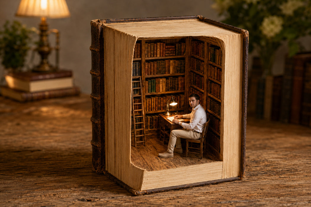 Premium Textil-Leinwand Die Bibliothek im Buch