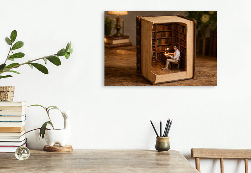Premium Textil-Leinwand Die Bibliothek im Buch