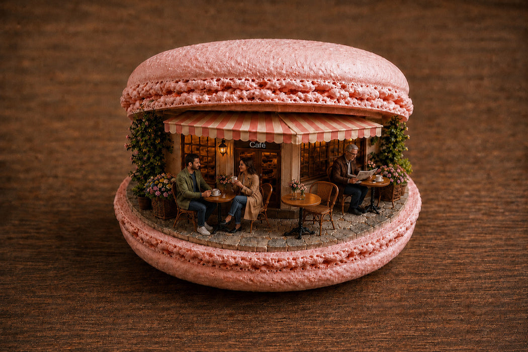 Premium Textil-Leinwand Cafe im Macaron