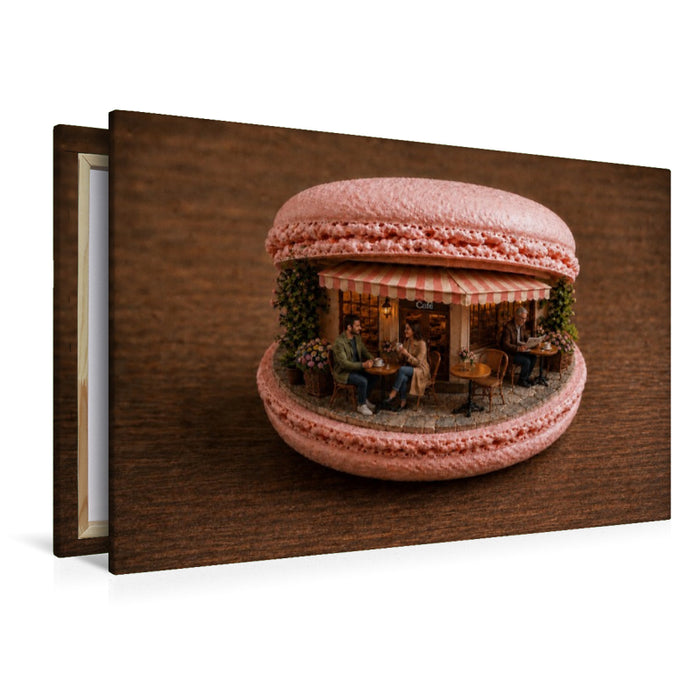 Premium Textil-Leinwand Cafe im Macaron