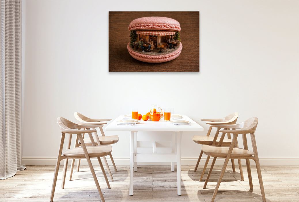 Premium Textil-Leinwand Cafe im Macaron