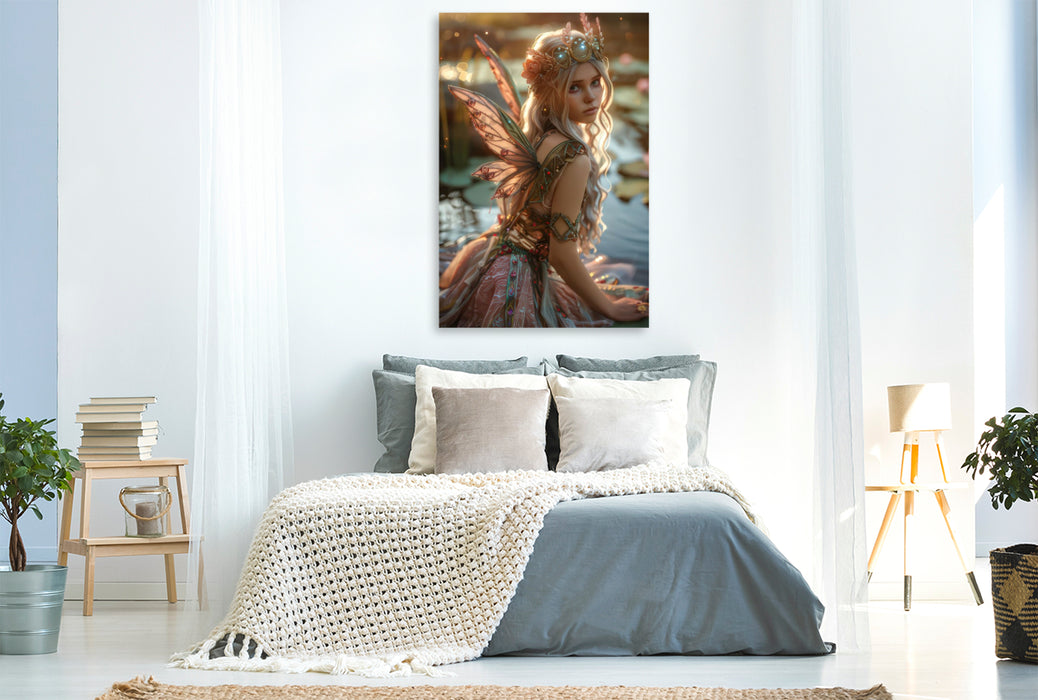 Premium Textil-Leinwand Fee der Seerosen