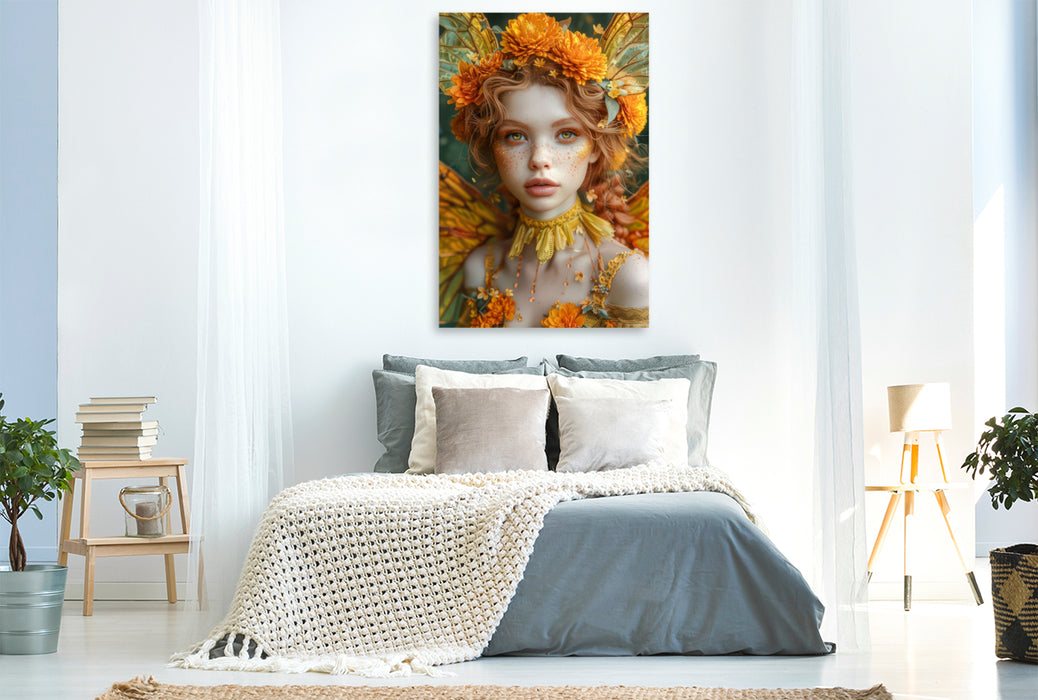 Premium Textil-Leinwand Fee der Chrysanthemen