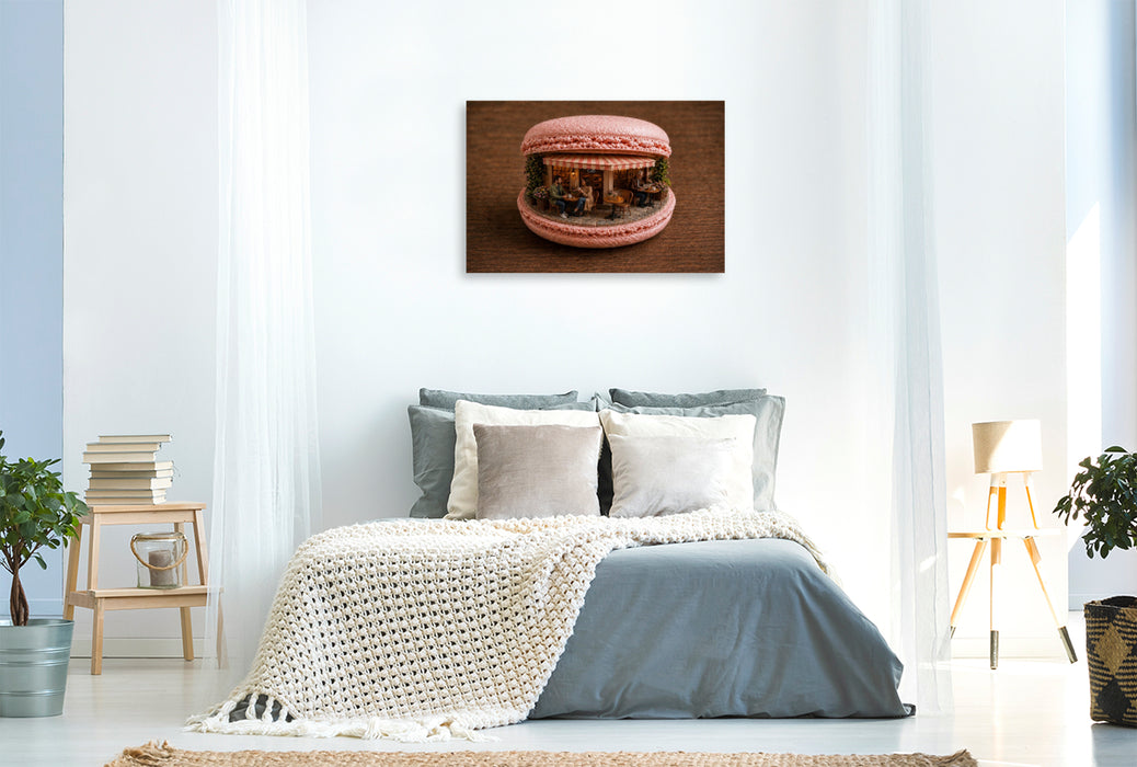 Premium Textil-Leinwand Cafe im Macaron