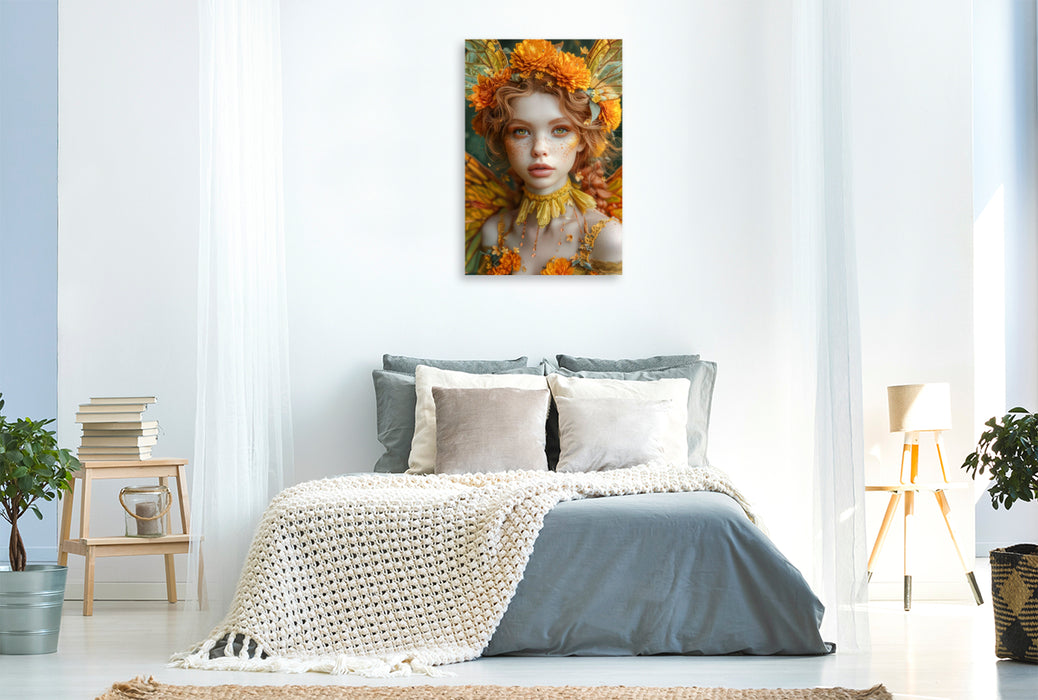 Premium Textil-Leinwand Fee der Chrysanthemen