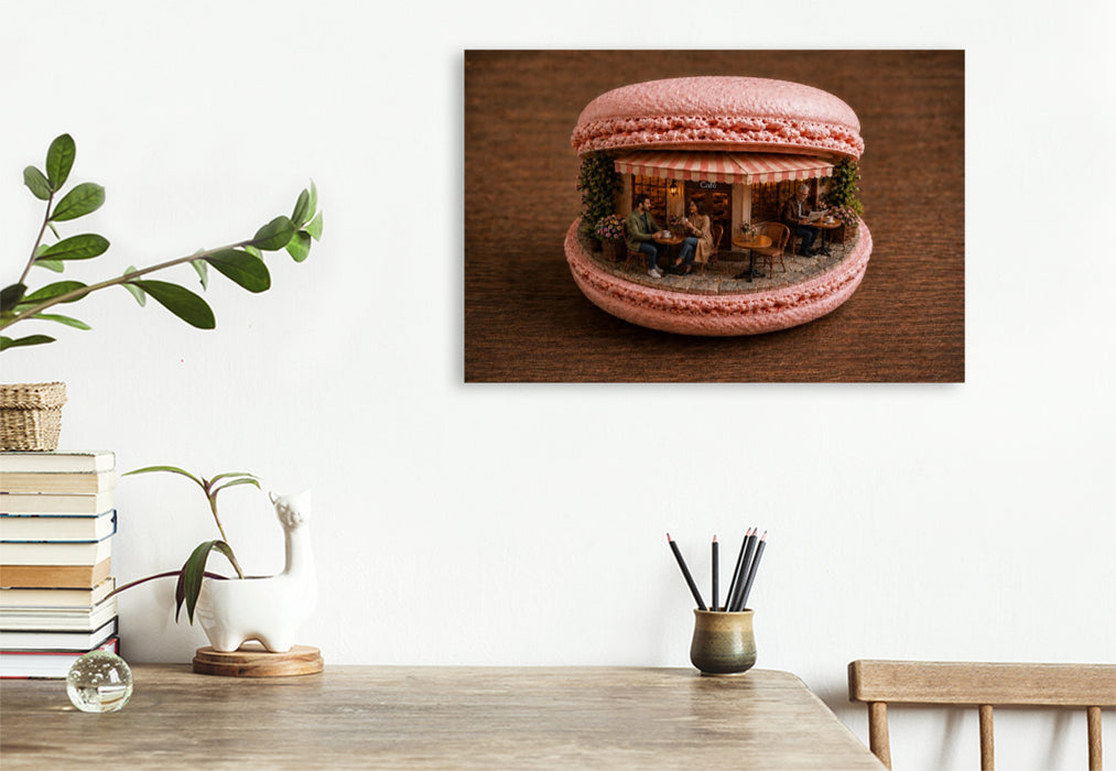 Premium Textil-Leinwand Cafe im Macaron