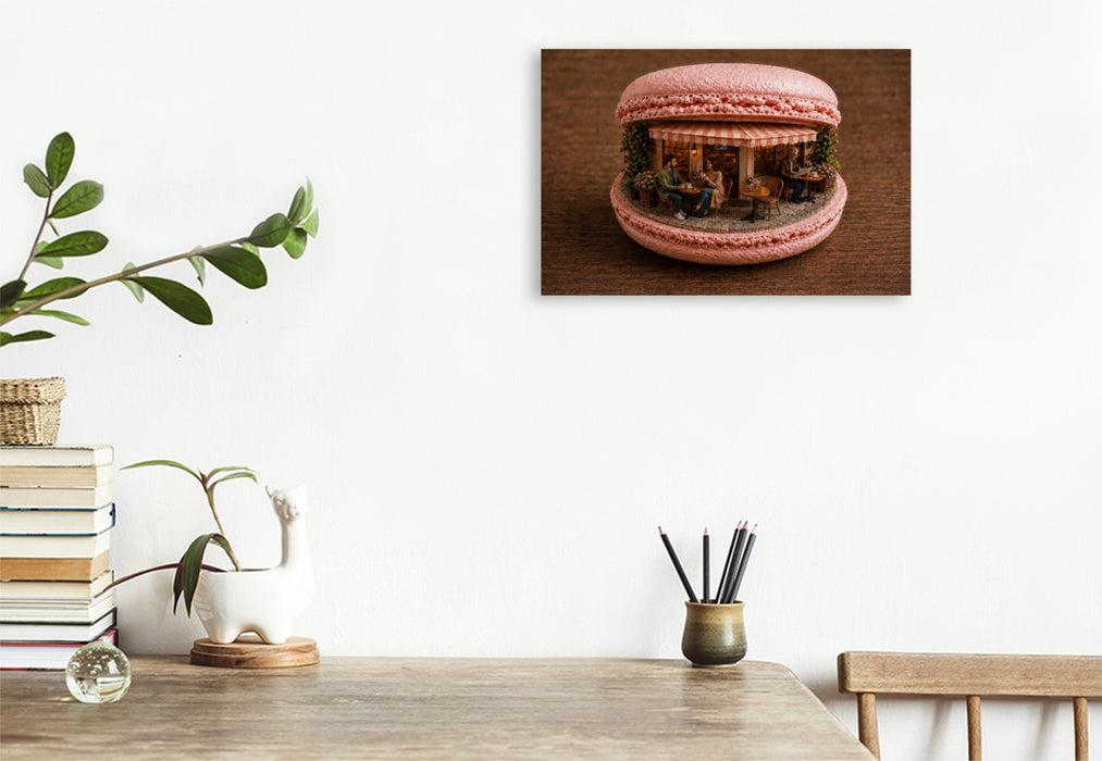 Premium Textil-Leinwand Cafe im Macaron