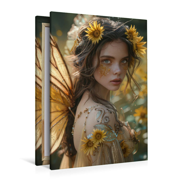 Premium Textil-Leinwand Fee der Sonnenblumen