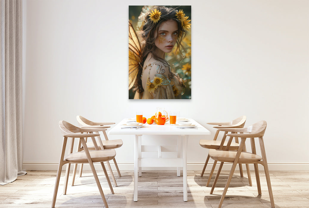 Premium Textil-Leinwand Fee der Sonnenblumen