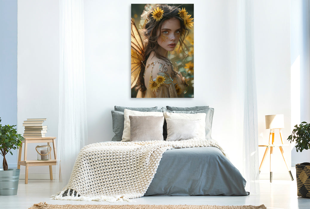 Premium Textil-Leinwand Fee der Sonnenblumen