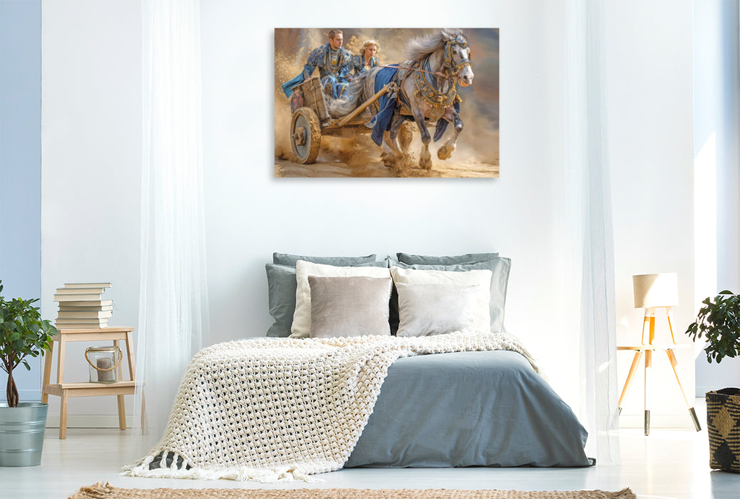 Premium Textil-Leinwand Pferde und Kutschen