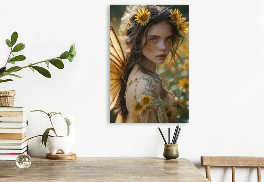 Premium Textil-Leinwand Fee der Sonnenblumen