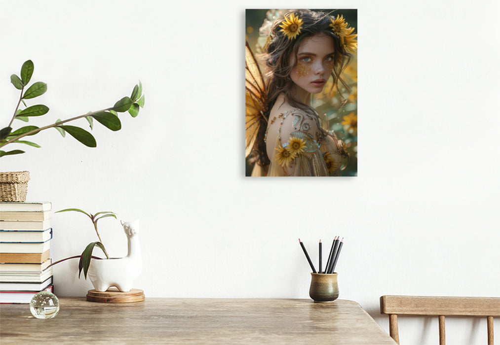 Premium Textil-Leinwand Fee der Sonnenblumen