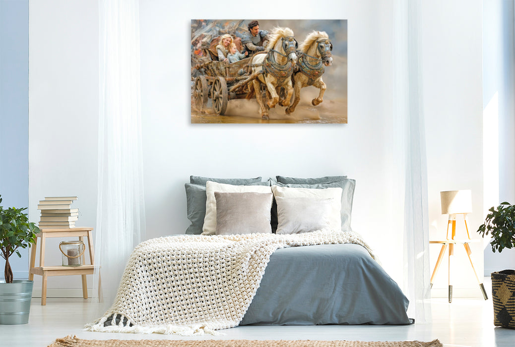 Premium Textil-Leinwand Pferde und Kutschen