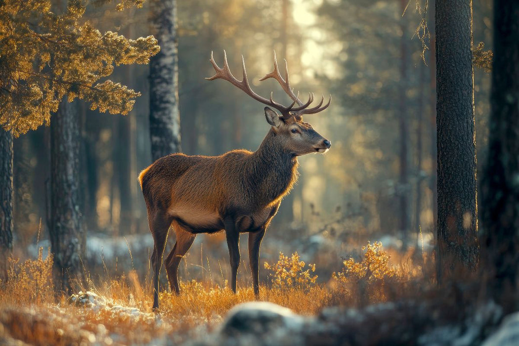 Premium Textil-Leinwand Hirsch - Majestät der Wildnis