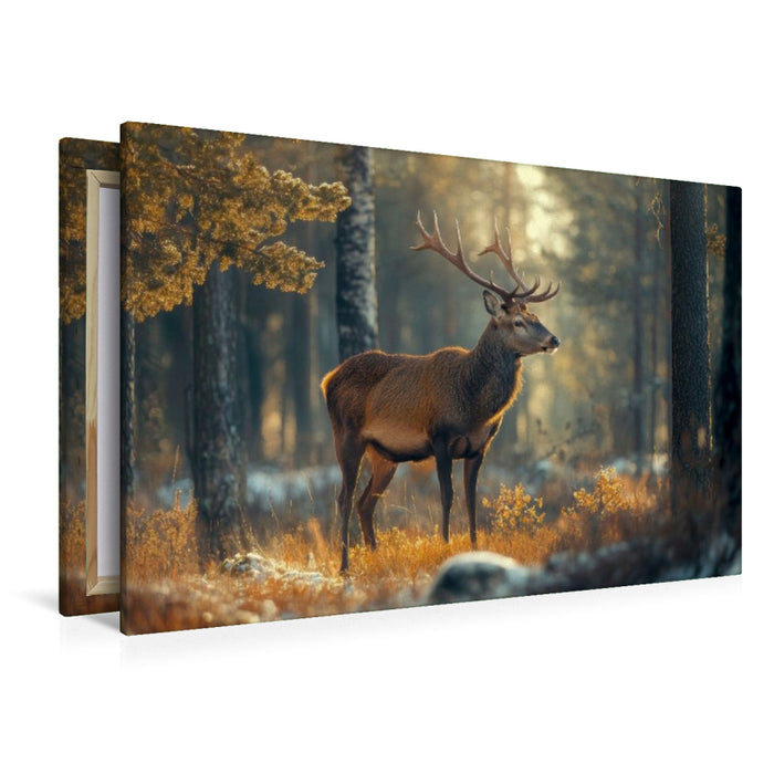 Premium Textil-Leinwand Hirsch - Majestät der Wildnis