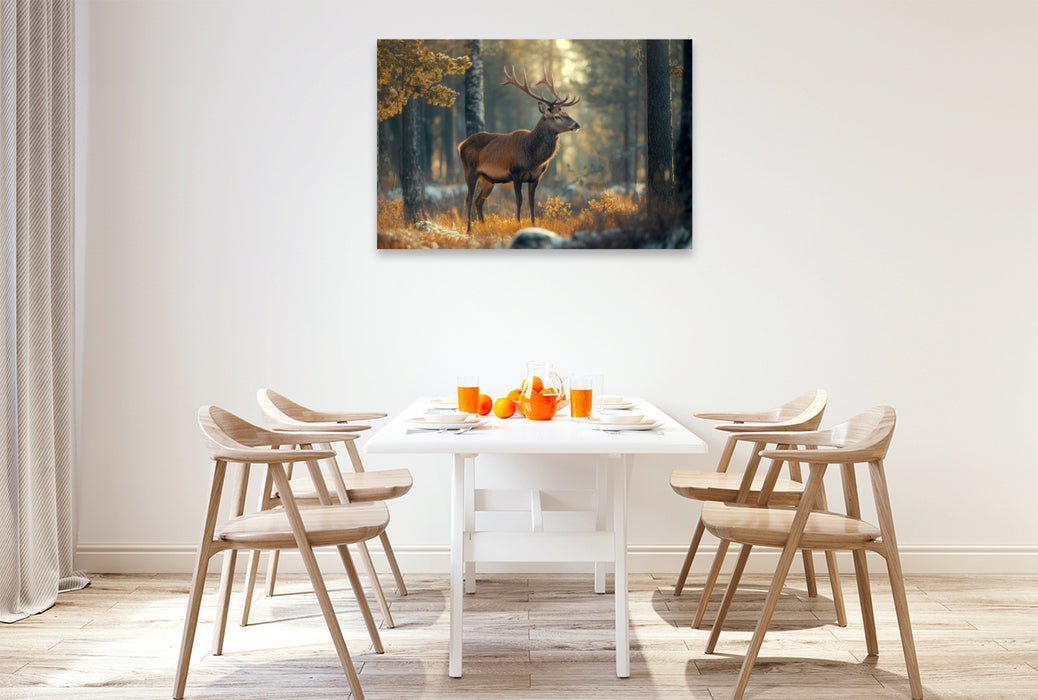 Premium Textil-Leinwand Hirsch - Majestät der Wildnis