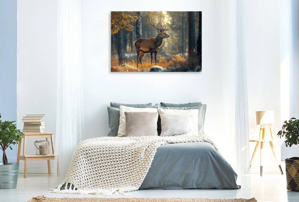 Premium Textil-Leinwand Hirsch - Majestät der Wildnis