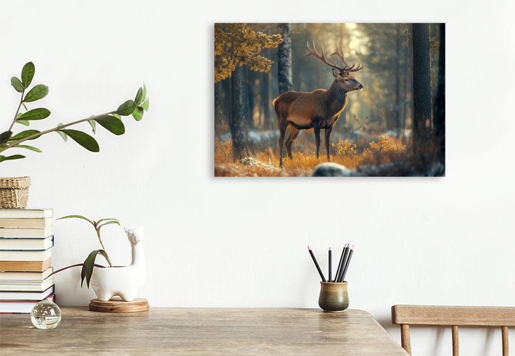 Premium Textil-Leinwand Hirsch - Majestät der Wildnis