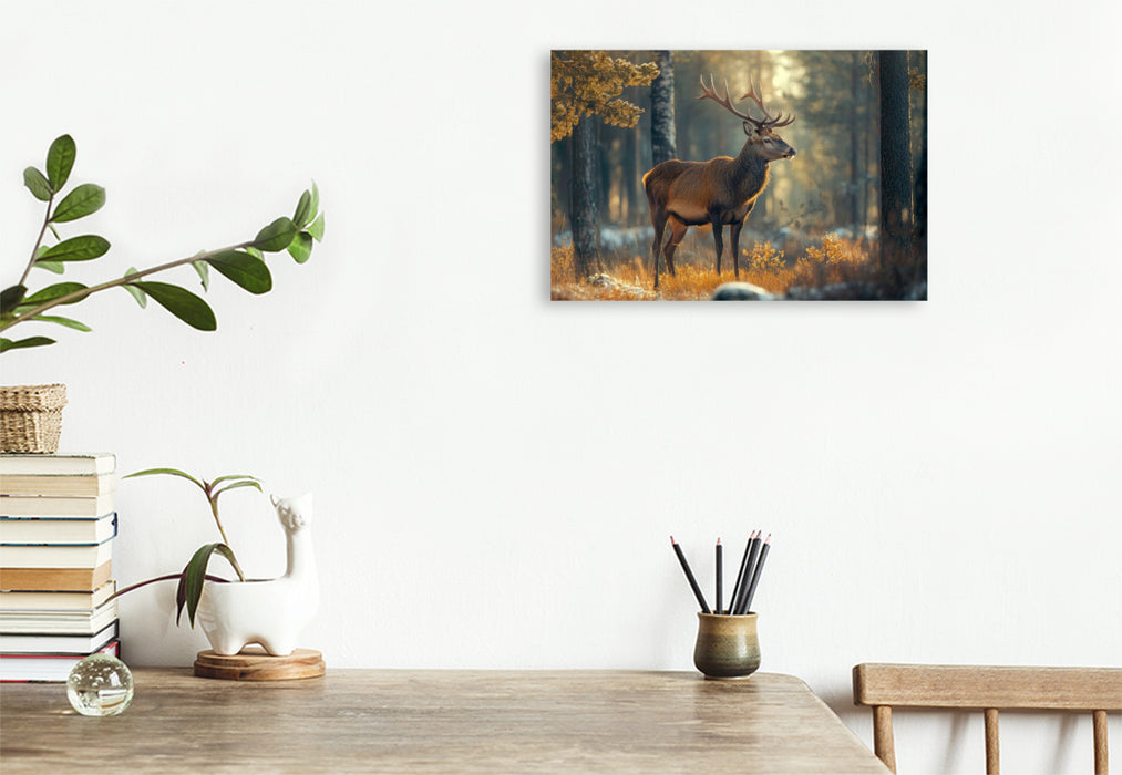 Premium Textil-Leinwand Hirsch - Majestät der Wildnis