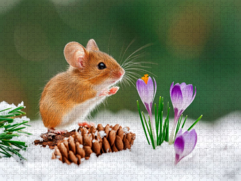 Feldmaus und Krokusse - Zauber des Neubeginns - CALVENDO Foto-Puzzle'