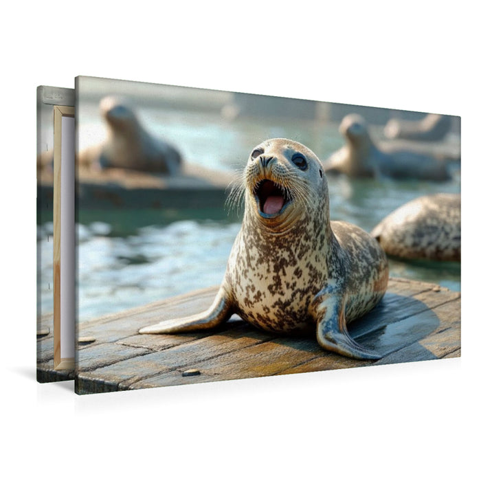 Premium Textil-Leinwand Fröhlicher Ruf der Seehunde