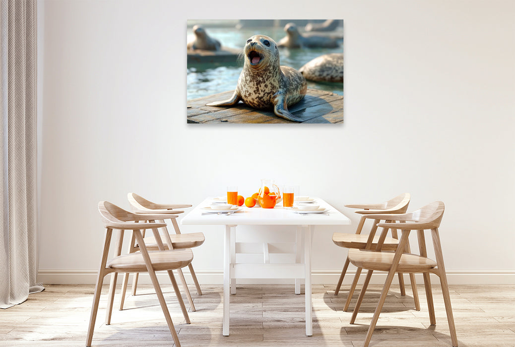 Premium Textil-Leinwand Fröhlicher Ruf der Seehunde
