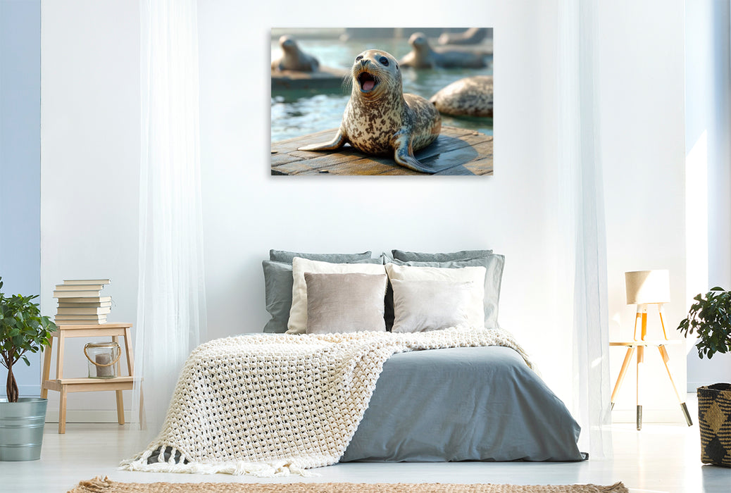Premium Textil-Leinwand Fröhlicher Ruf der Seehunde
