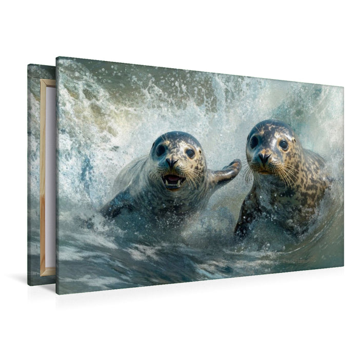 Premium Textil-Leinwand Seehunde im Meer