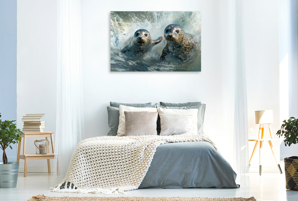Premium Textil-Leinwand Seehunde im Meer