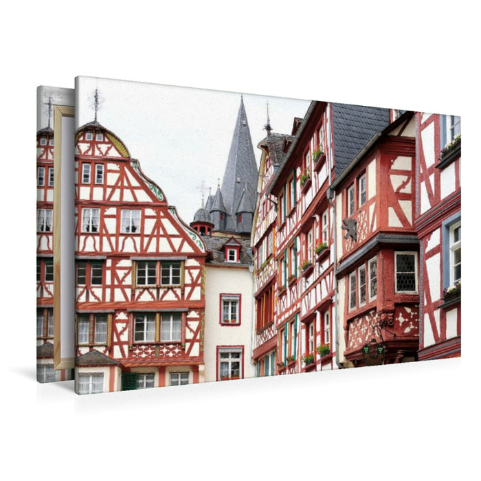 Premium Textil-Leinwand Fachwerk am historischen Marktplatz in Bernkastel-Kues