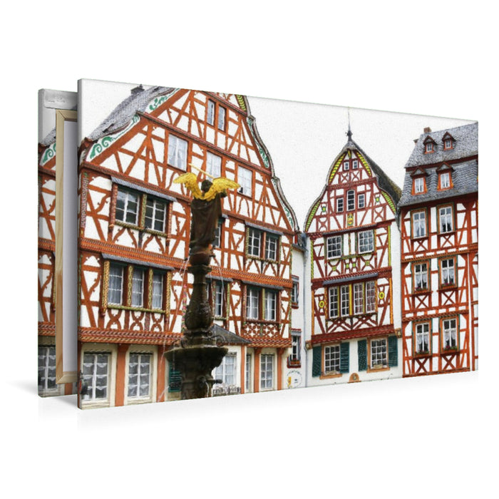Premium Textil-Leinwand Marktplatz mit St. Michaelsbrunnen in Bernkastel-Kues