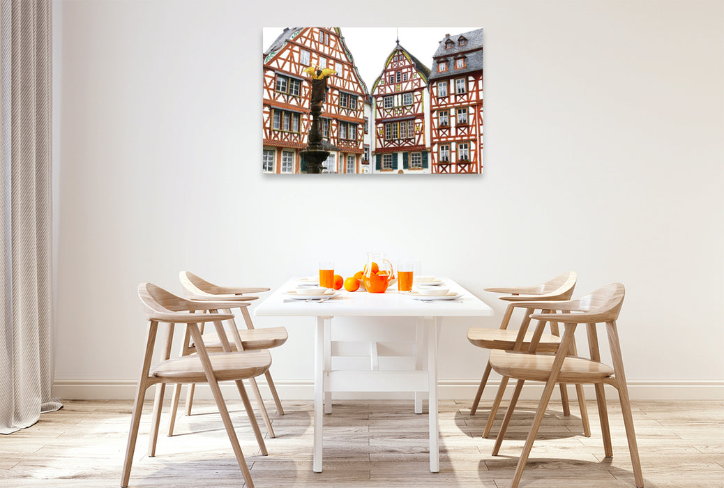 Premium Textil-Leinwand Marktplatz mit St. Michaelsbrunnen in Bernkastel-Kues