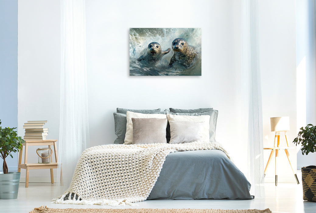 Premium Textil-Leinwand Seehunde im Meer
