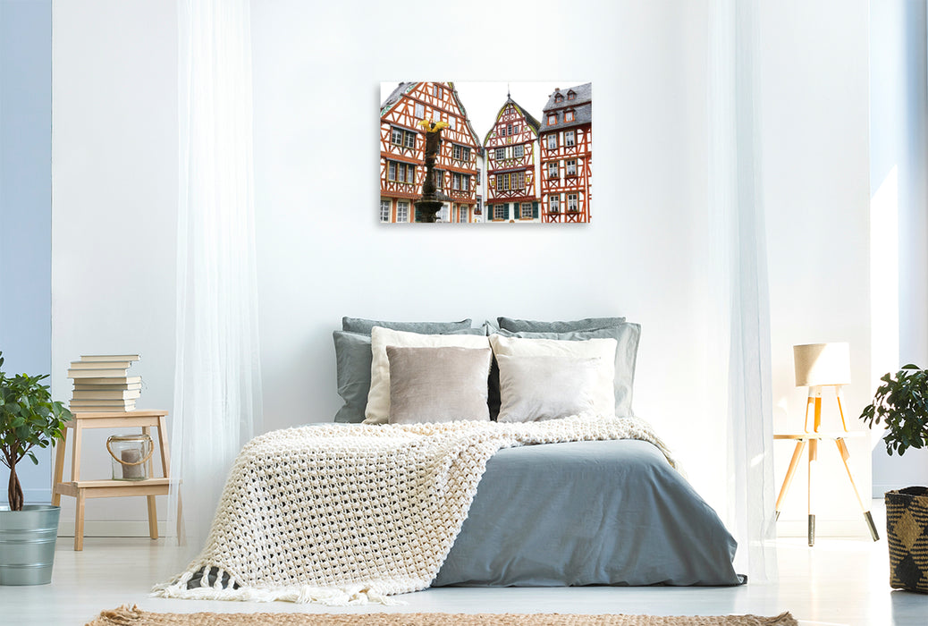 Premium Textil-Leinwand Marktplatz mit St. Michaelsbrunnen in Bernkastel-Kues