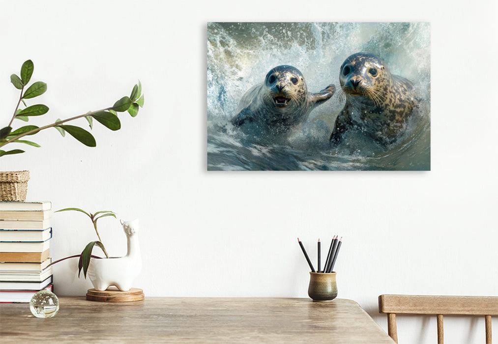 Premium Textil-Leinwand Seehunde im Meer